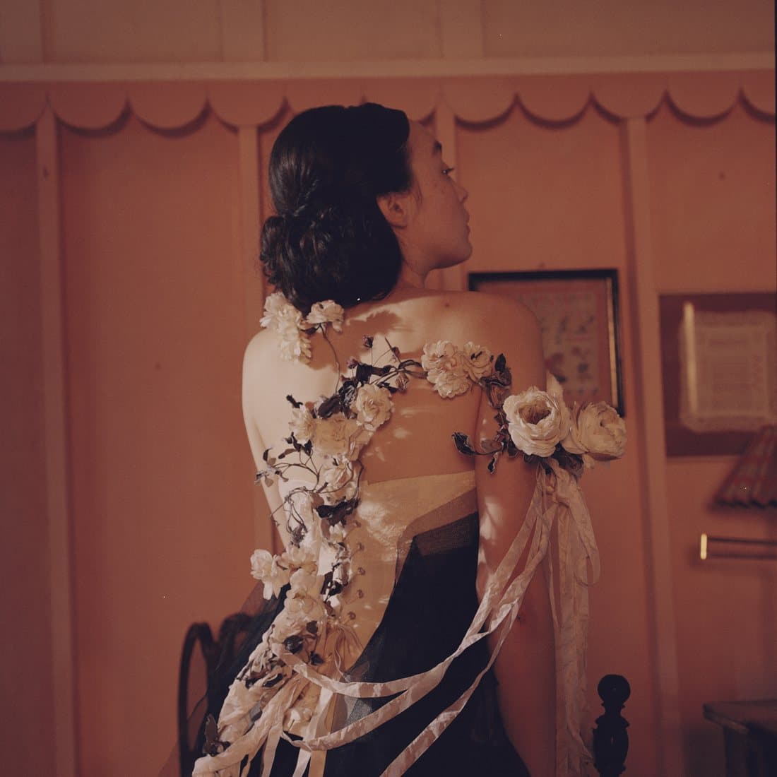 A floral appliqued bodice