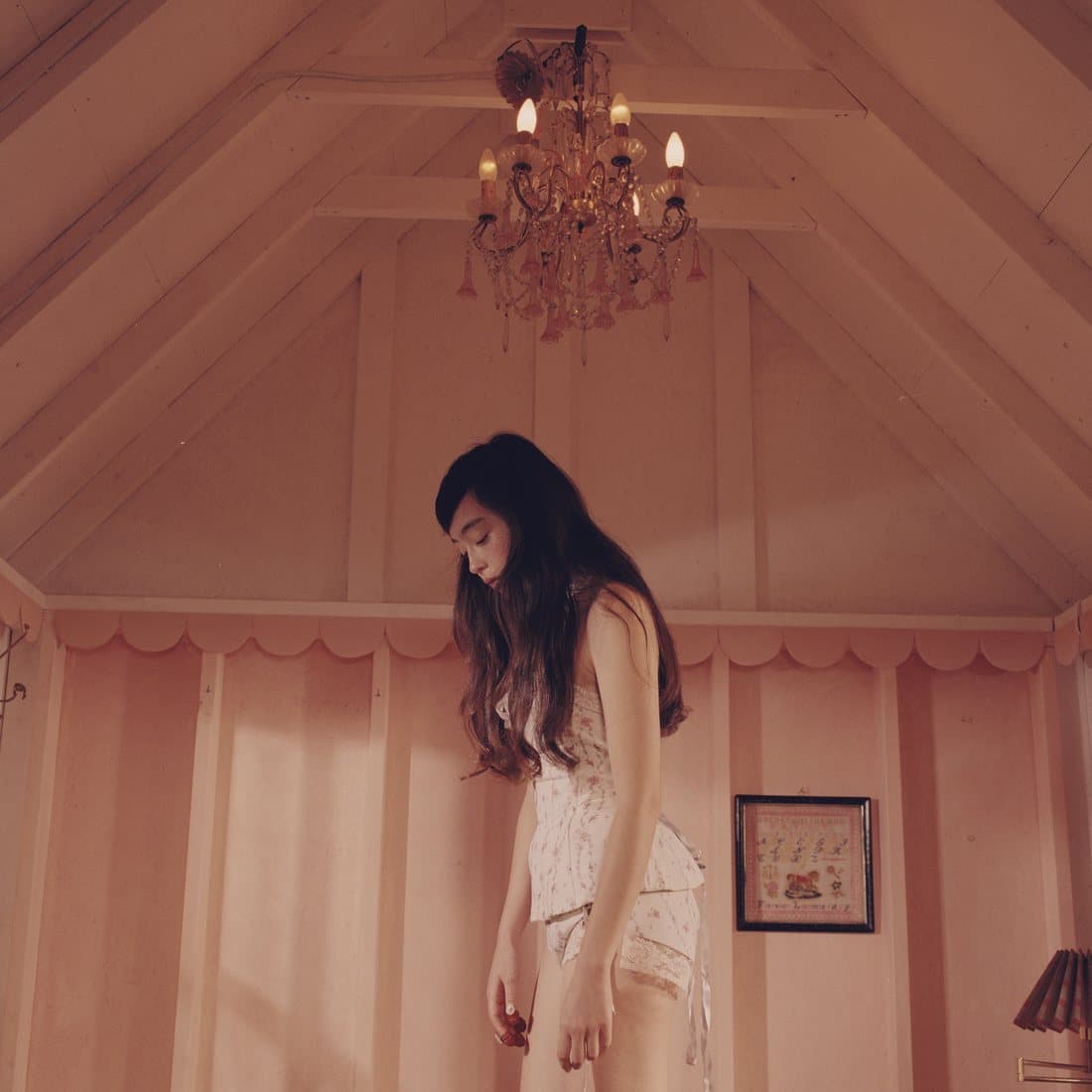 A room beneath a chandelier