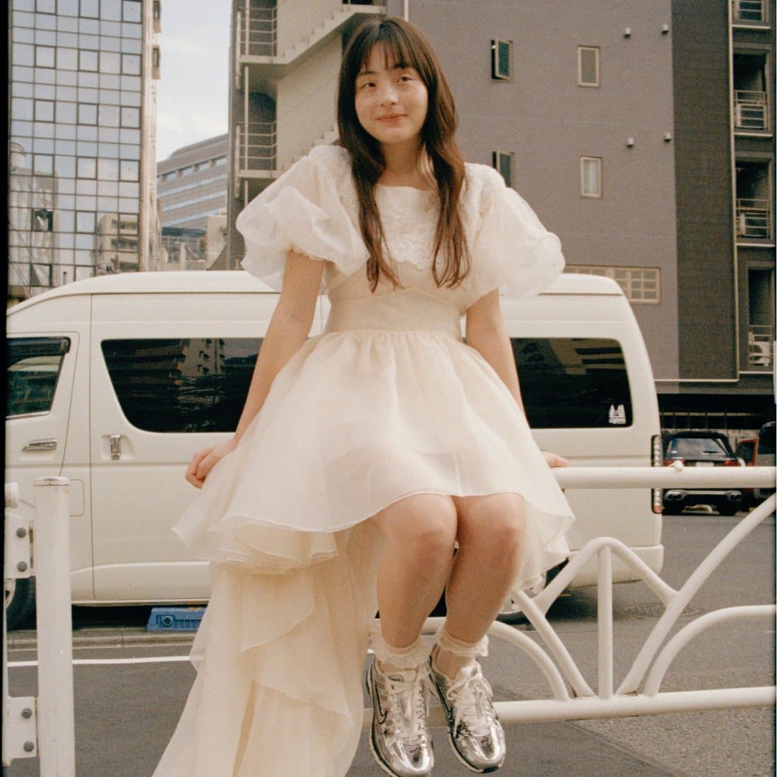 A white dress in the city
